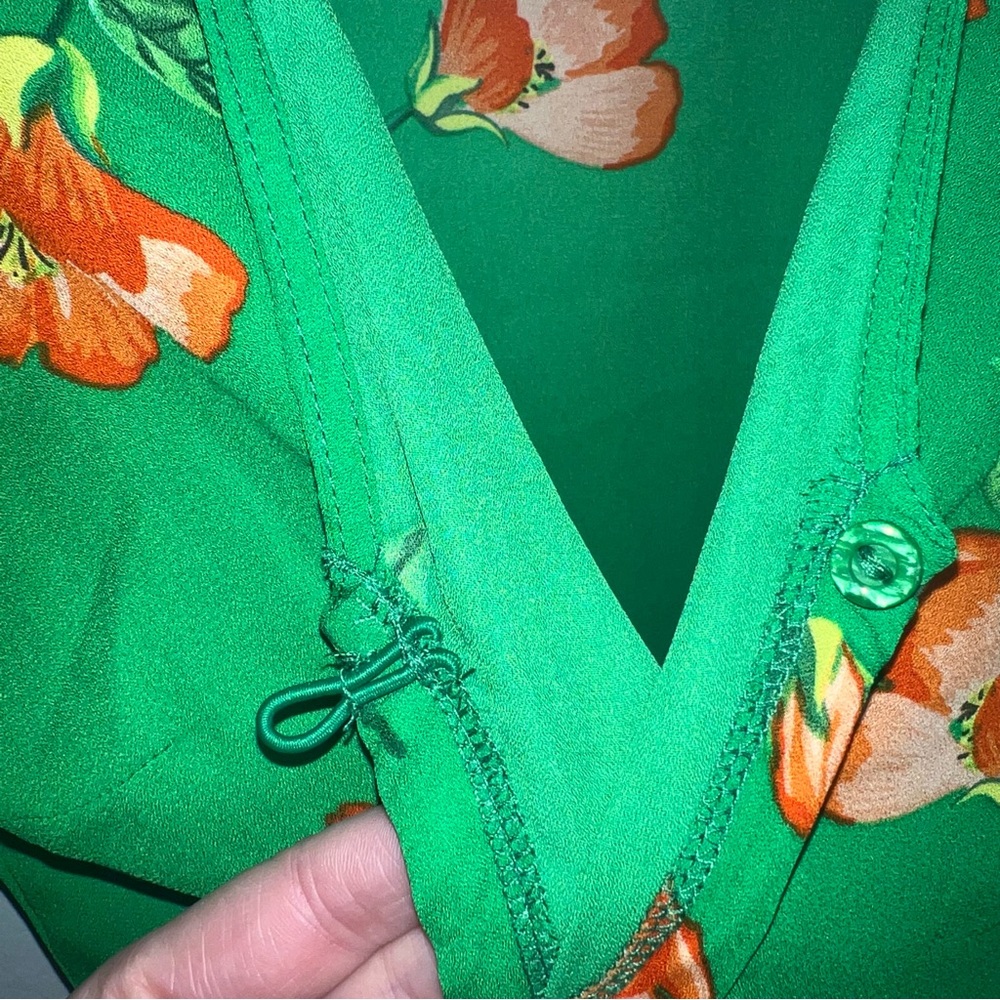 &Topshop green with orange flowers floral top blouse shirt with tie front new 4 - Picture 5 of 10